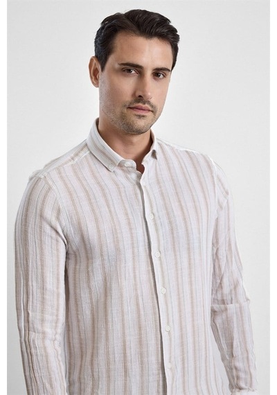 Süvari Bej Slim Düğmeli Yaka Casual Gömlek Sgm1008400004-bj3