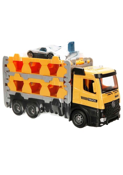 Maxx Wheels Sürtmeli Taşıyıcı Kamyon Fırlatıcılı Araçlı Açılıp Kapanabilen Taşıyıcı Tır Sarı