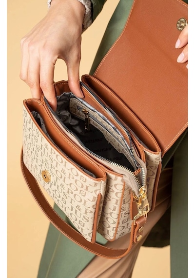 Just Polo Kum Taba 2 Bölmeli Omuz Çantası Monogram 2197mh Kum - Taba 83672192