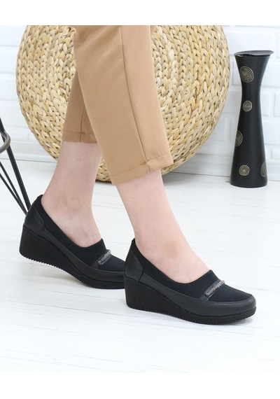 Nesilshoes Nesil Shoes Sdf A06 Siyah Strech Dolgu Kadın Ayakkabı