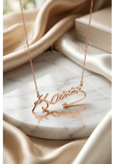 925 Ayar Gümüş Atatürk İmza Kolye Rose Gold