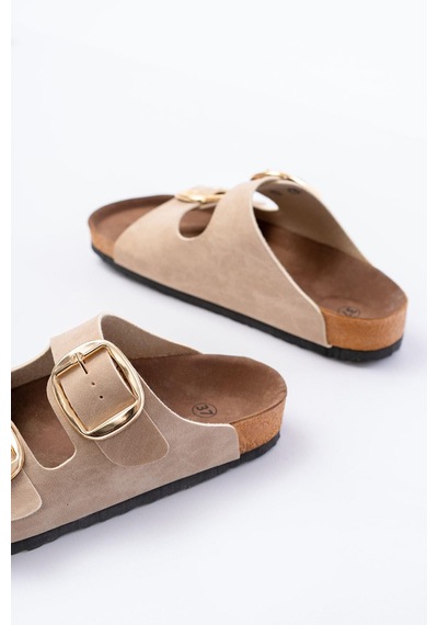 Aymood P-101 Bej Günlük Birkenstock Kadın Terlik