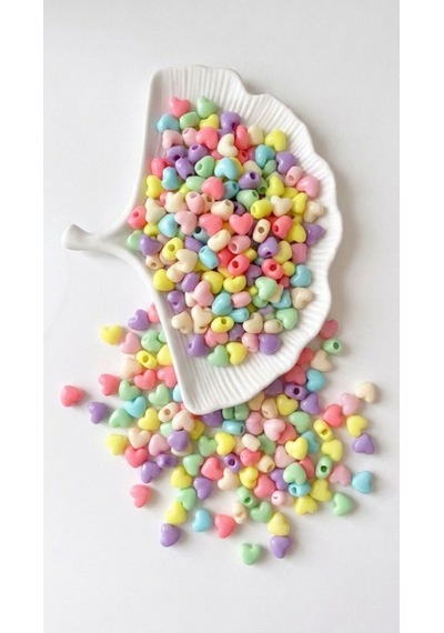 Pastel Tonlarda Karışık Renkli 25 Gram Kalpli Boncuk Takı Boncuğu