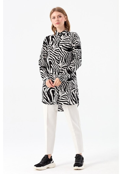 Esswaap Zebra Desenli Tunik Ekru Krem