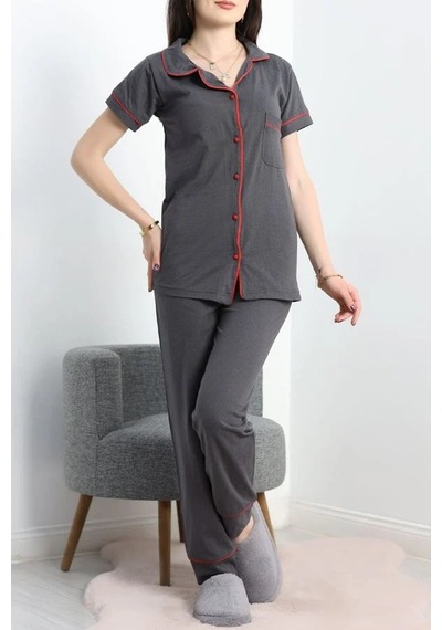 Seka Store Seka Düğmeli Süprem Pijama Takımı Antrasit - 41830.1048. Çok Renkli