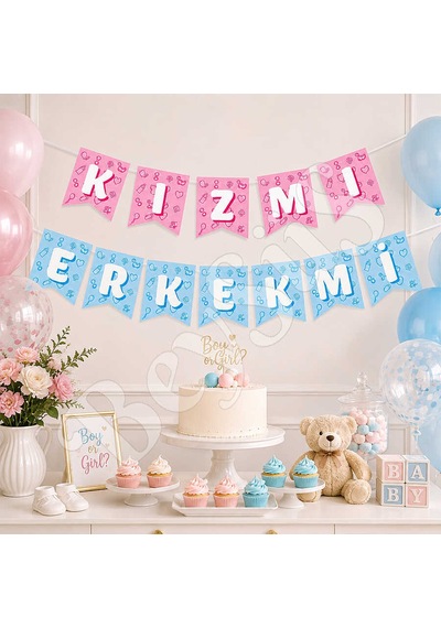 Kız Mı Erkek Mi Banner Pembemavi Çok Renkli