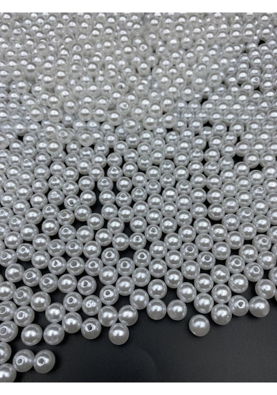 8mm Beyaz Renk Lüks / Lüx Kaplama Plastik Inci Boncuk ,takı Yapım Boncuğu 50gr, 200 Adet
