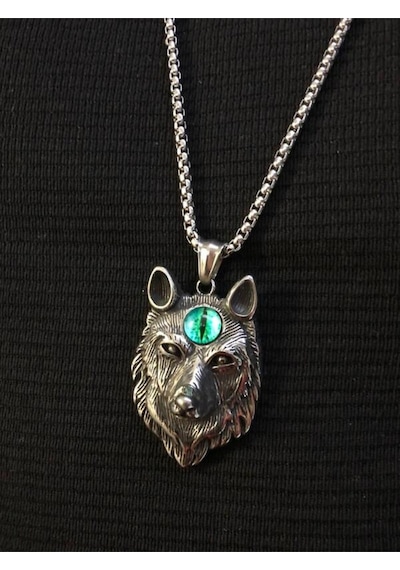 Viking Fenrir Kurt Başı Erkek Çelik Kolye Işıklı Kutuda Sevgiliye Eşe Babaya Hediye Kolye Beyaz