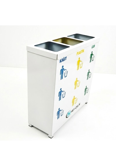 3 Lü Sıfır Atık Kutusu Geri Dönüşüm Ünitesi Gd-213 Metal Atık Ayrıştırma Sistemi Hey Çelik