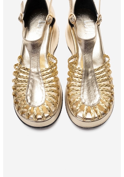Luvishoes Barry Altın Örgü Detaylı Kadın Dolgu Topuklu Sandalet Altın