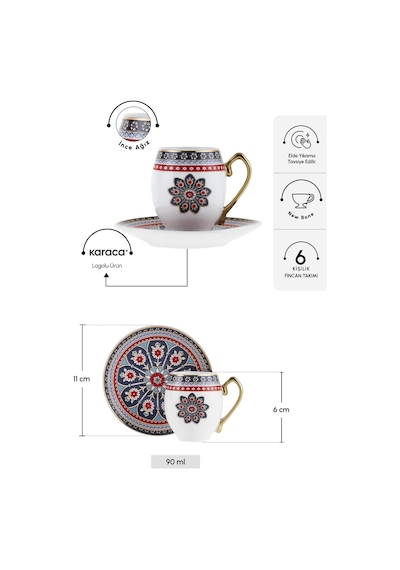 Karaca  Söğüt 6 Kişilik Kahve Fincanı 90 ml