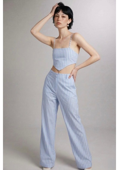 Holly Lolly Askılı Çizgili Harmony Poplin Büstiyer Mavi