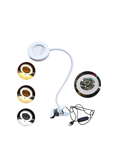 Upway 5x Cam Büyüteçli Led Masa Lambası - 3 Renk Modlu Tamir Ve Hobi Lambası Beyaz
