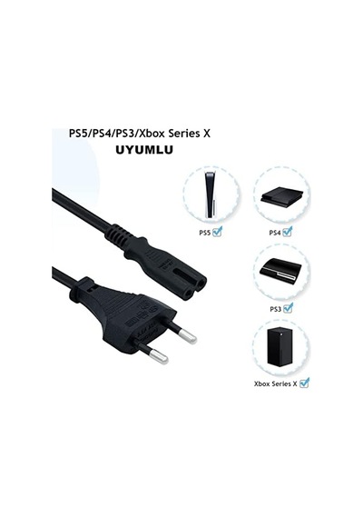 Robeve Ps3 / Ps4 / Ps5 / Xbox Series S-x Uyumlu Güç Kablosu 1.5 Metre 2pin Güç Kablosu Projeksiyon - Monitör - Tv Universal 2pin Güç Kablosu