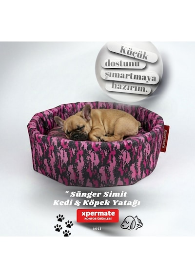 Xpermate Sünger Simit Küçük Irk Köpek Kedi Yatağı 45 Cm Kamuflaj