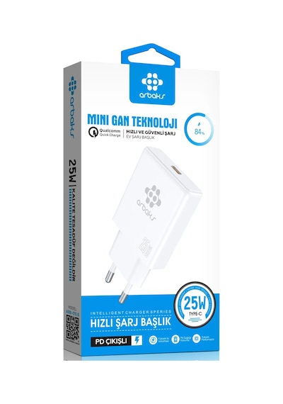 Mini Gan Teknoloji 25w Pd 25w Tek Girişli Hızlı Şarj Başlik Arbaks Arb-015b