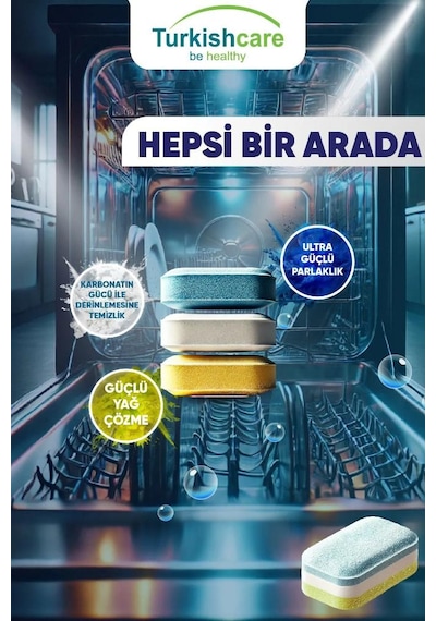 Turkishcare Hepsi Bir Arada Ekonomik Bulaşık Deterjanı Premium Tablet 40 Tablet
