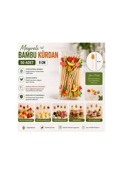 Meyveli Bambu Kürdan 9 Cm 50 Adet - 913950442