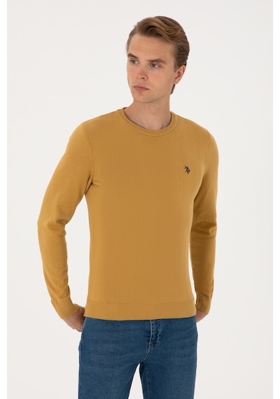 U.S. Polo Assn. Erkek Slim Fit Bisiklet Yaka Hardal Basic Kazak 50313713-VR151