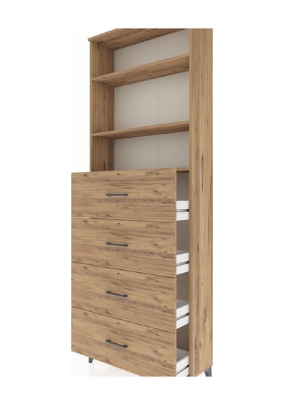 Arges Dolap 3 Raflı 4 Çekmeceli 88x30x243 Çam-çam Çam