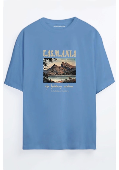 Tasmania Baskılı Bordo - Mavi Oversize T-shirt Mavi