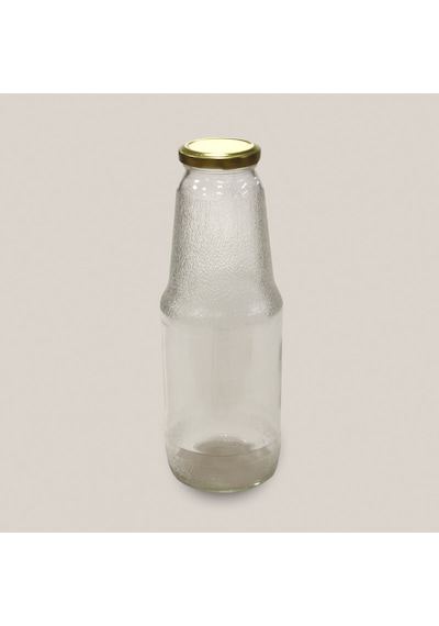 Rotanev 1 Litre Şeffaf Sürahi Süt, Ayran, Su, Limonata, Meşrubat Şişesi Metal Gold Kapaklı Cam Şişe 1000 ml