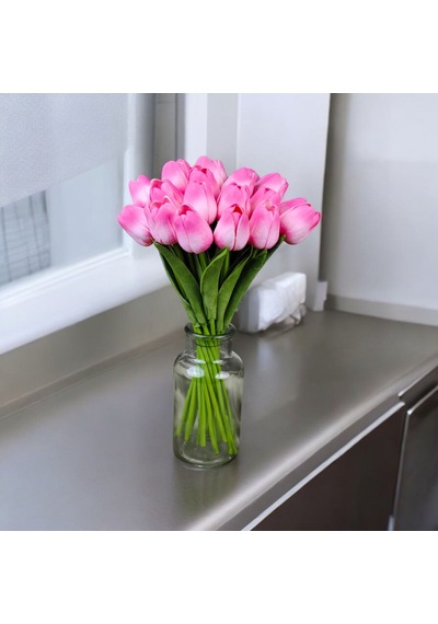 Yapay Çiçek Islak Lale Pembe Renkli 10 'lu Premium Pembe