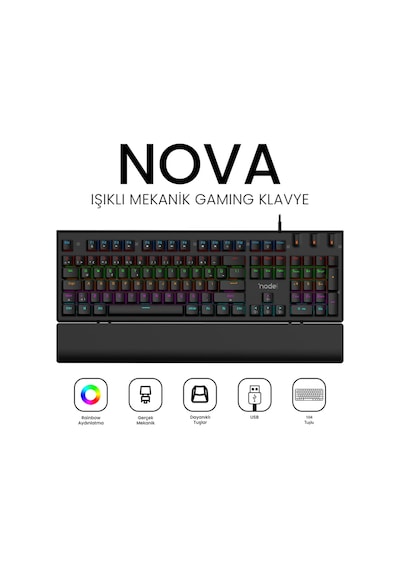 Nova Mk104 Rainbow Bilek Destekli Türkçe Fullanti-ghosting Mekanik Oyuncu Klavyesi Siyah Red Switch