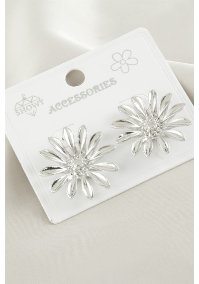 Ayçiçeği - 474 - Metal Küpe - Edntrend - Gümüş Rengi
