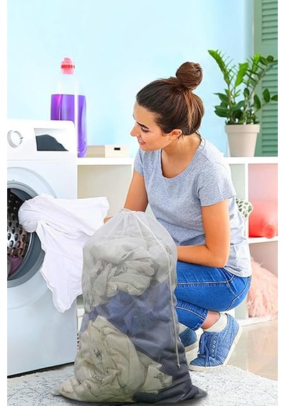 Büzgülü Çamaşır Yıkama Filesi 2'li Set 40x60 Cm Dayanıklı Koruyucu Çamaşır Torbası Tr Diğer