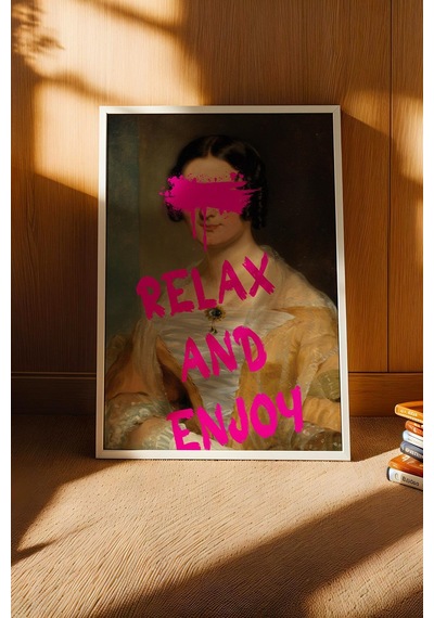 Relax And Enjoy Çerçeveli Tablo Boyalı Göz Detaylı Estetik Tasarım Şık Ev Hediyesi Altered Art