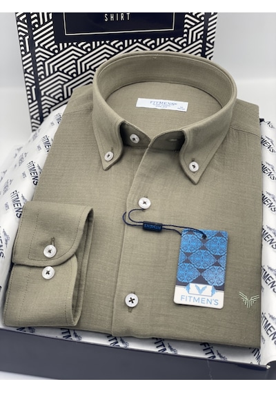 Slim Fit Uzun Kol Müslin Pamuk Rahat Nefes Alabilen Kumaştan Yaka Düğmeli Hediye Kutulu Erkek Gömlek Fs-004202 - Haki-2867 Slim Fit Uzun Kol Müslin Pamuk Rahat Nefes Alabilen Kumaştan Yaka Düğmeli Hediye Kutulu Erkek Gömlek Fs-004202 - Haki-2867