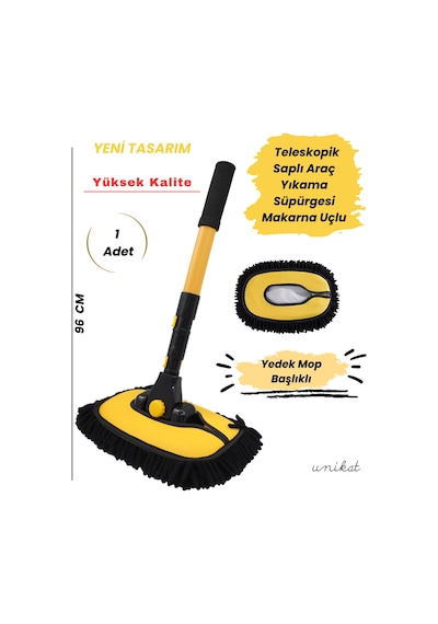 Yeni Tasarım Teleskopik Saplı Araç Yıkama Süpürgesi Makarna Uçlu Uzatılabilir Yaylı Mikrofiber Fırça - 1 Adet