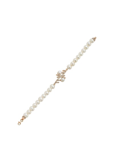 Zirkon Taşlı Doğal İnci Bileklik 20 Cm / Rose Gümüş