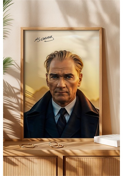 Huhuli Mustafa Kemal Atatürk Baskılı Ahşap Çerçeveli Tablo Huhu506