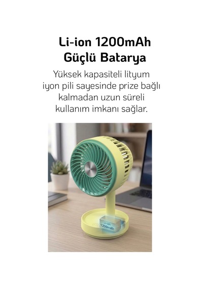 El Fanı Masaüstü Vantilatör Soğutucu Teleskopik 3 Kademe Type-c Hızlı Şarj Mini Soğutucu