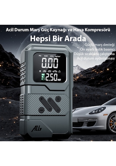 Ally St-9654 Taşınabilir Göstergeli Araç Lastik Şişirme Ve Starter Akü Takviye Seti