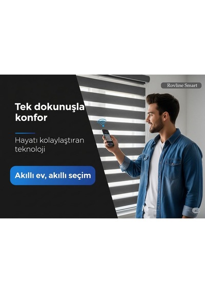 Akıllı Motorlu Stor Perde, Zaman Ayarlı, Kumandalı, Telefon Ve Sesle Kontrol, Tuya Uyumlu Siyah