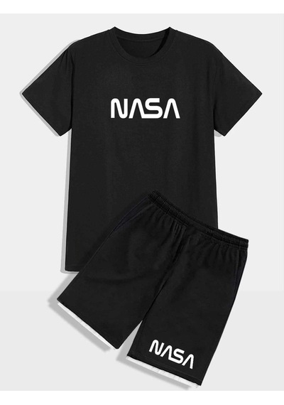 Nasa T-shirt Şort - Siyah Alt Üst Kombin Şort Tişört Takım Baskılı Oversize Bisiklet Yaka Siyah Nasa T-shirt Şort - Siyah Alt Üst Kombin Şort Tişört Takım Baskılı Oversize Bisiklet Yaka Siyah