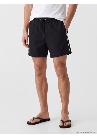 Lcw Swımwear Siyah Kısa Boy Yanları Şeritli Erkek Deniz Şortu