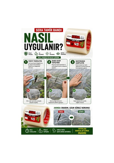 Sera Tamir Bandı 100 Mm X 25 Metre Şeffaf Uv Dayanımlı Güçlü Yapışkanlı Sera Naylonu Onarım Bandı