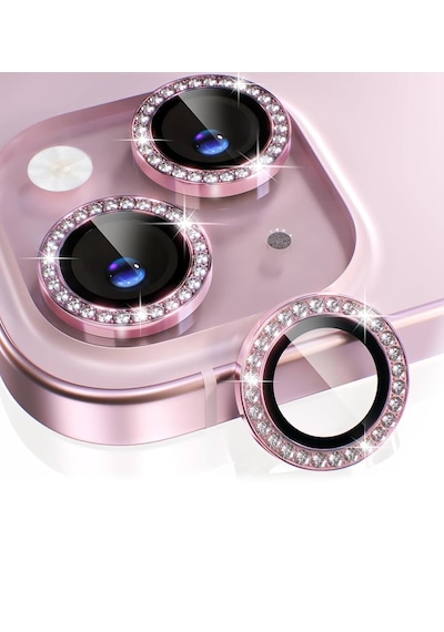 Apple Uyumlu iPhone 14 / 14 Plus İçin Ipg Kamera Lens Koruyucu - Taşlı - Pembe