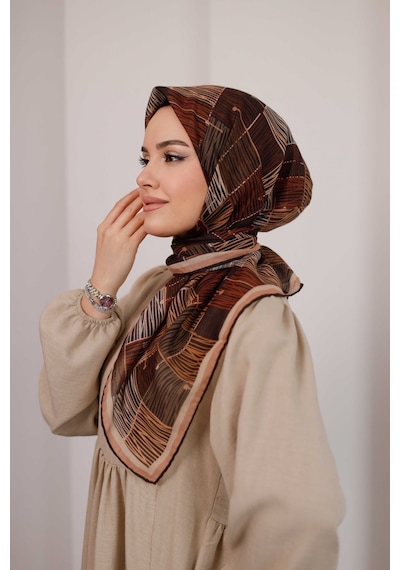 Mimiyum Nota Desen Soft Eşarp Karamel Kahve