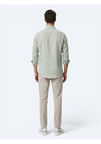 Kip Yeşil Regular Fit Uzun Dokuma Casual Pamuk Karışımlı Gömlek
