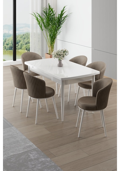 Canisa Asfel Serisi Mdf 77x130 Beyaz Yandan Açılabilir Mutfak Masası Takımı 6 Cappucino Sandalye Beyaz Masa Cappucino Sandalye Canisa Asfel Serisi Mdf 77x130 Beyaz Yandan Açılabilir Mutfak Masası Takımı 6 Cappucino Sandalye Beyaz Masa Cappucino Sandalye