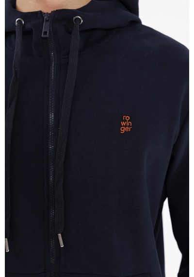 Rowinger Metal Uçlu Kordonlu Tam Fermuarlı Bölmeli Ön Cepli Küçük Nakış Logolu Rahat Kalıp Mevsimlik Kapüşonlu Sweatshirt Navyblue