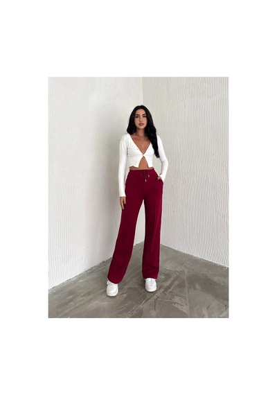 Gugus Kadın . Modal Kumaş İçi Polarlı Kalın Alt Eşofman Bol Paça Wide Leg Bordo