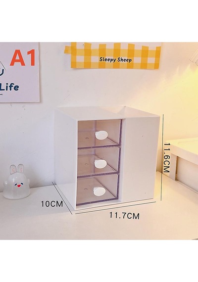 Masaüstü Kalemlik Organizer 7 Bölmeli Kawaii Kapaklı Mini Çekmeceli Kalemlik - Beyaz Beyaz
