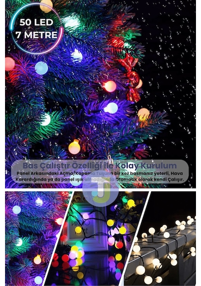 Technojet 50 Led 8m Solar Led Rgb Işık Güneş Enerjili Bahçe Teras Balkon Ağaç Lambası Aydınlatma RGB