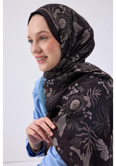 Silk Home Viskon Mayda Şal Koyu Gri Zeminli Ton Sür Ton Desenli Yumuşak Dokulu 190x70 Çok Renkli